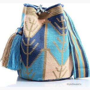 Hand-Crochet Woven Hobo Crossbody Bag, Large 20L Capacity, Drawstring Closure
